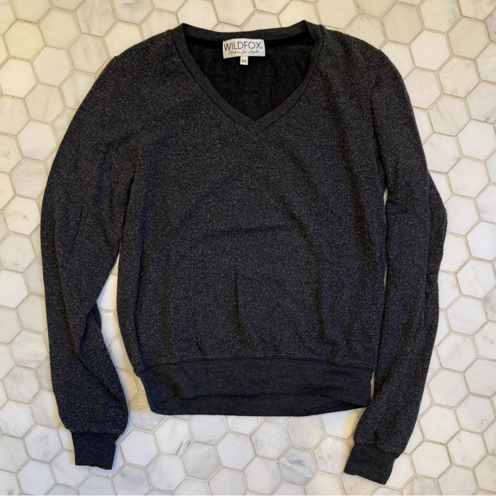 Wildfox Charcoal V-Neck Baggy Beach Jumper size XS